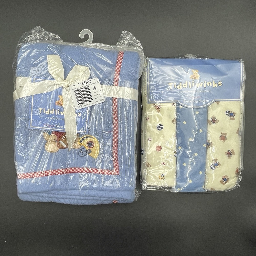 Tiddliwinks Lil Sport Baby Blanket & Receiving Blankets Set Blue Teddy Bear